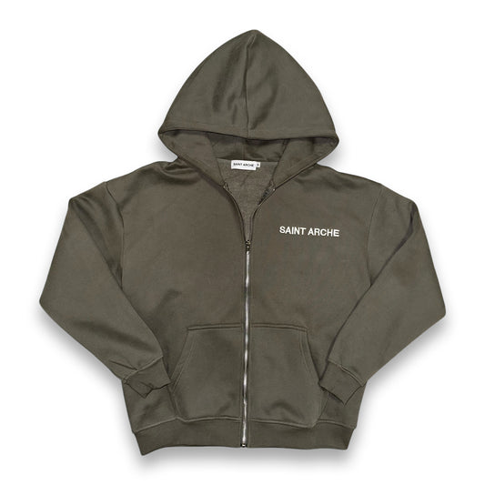 "Essential" Zip-Up Hoodie - Grey/Green